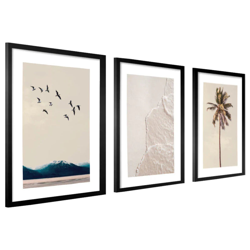 Kit de Quadros Decorativos Praia e Mar – 3 Peças