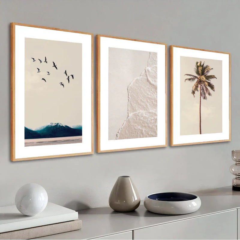 Kit de Quadros Decorativos Praia e Mar – 3 Peças